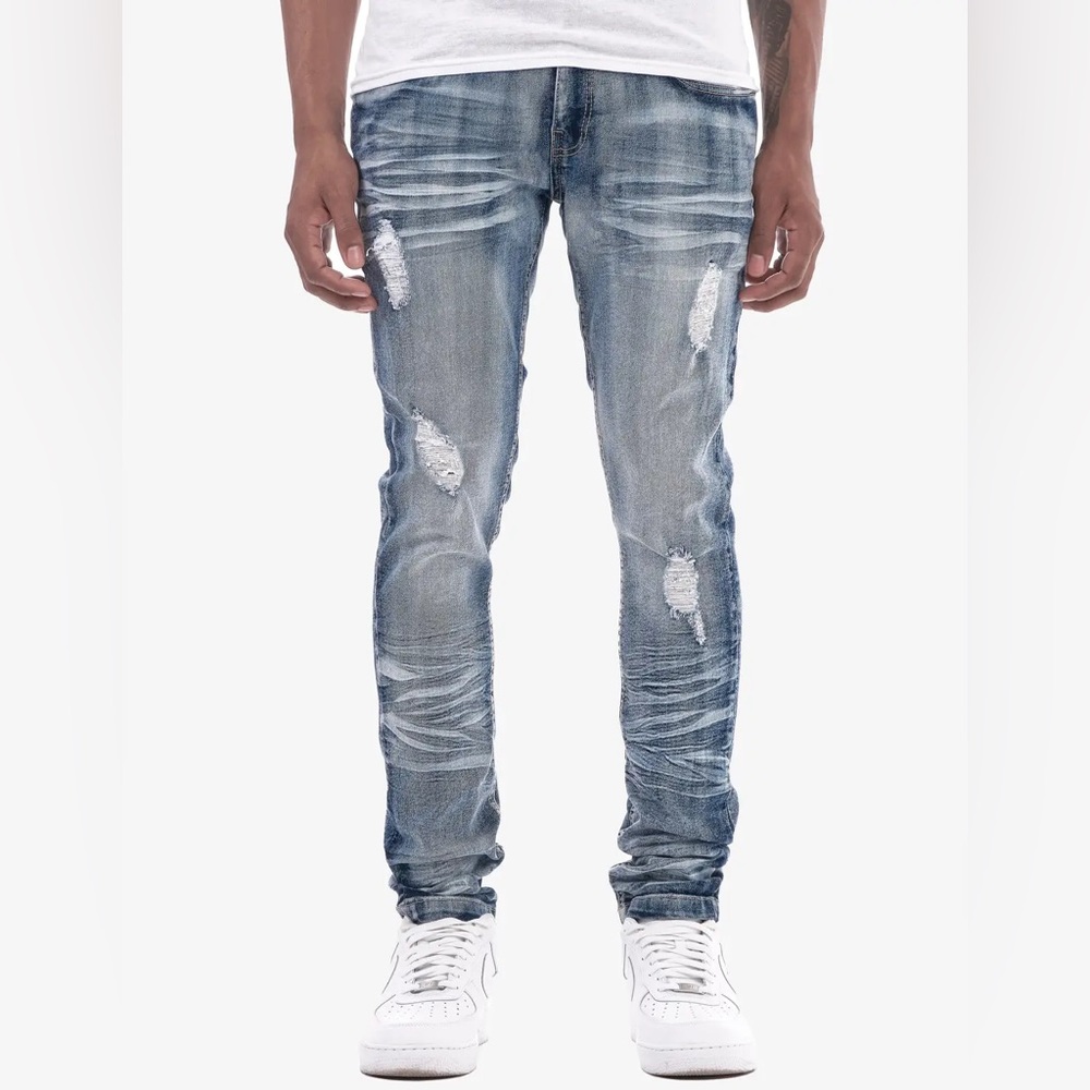 Dark Blue Jeans W/ Rips & Stretch